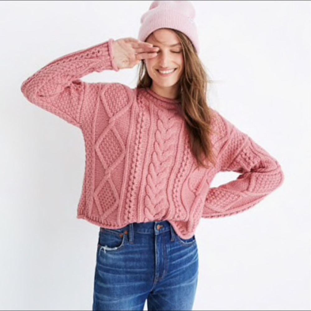 Madewell Pink Slope Cable Knit Sweater